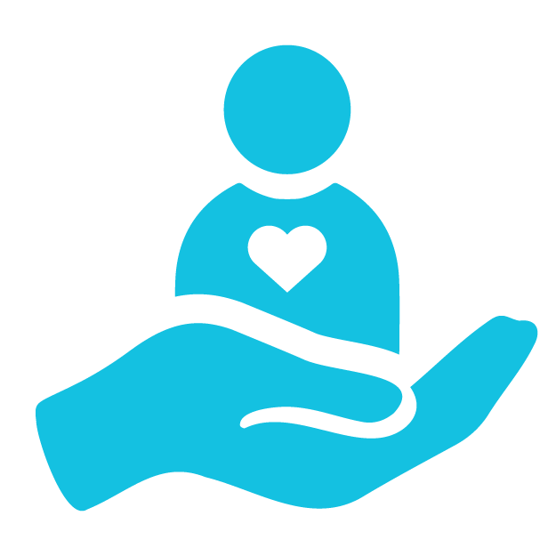 An illustration of a hand holding a person with a heart